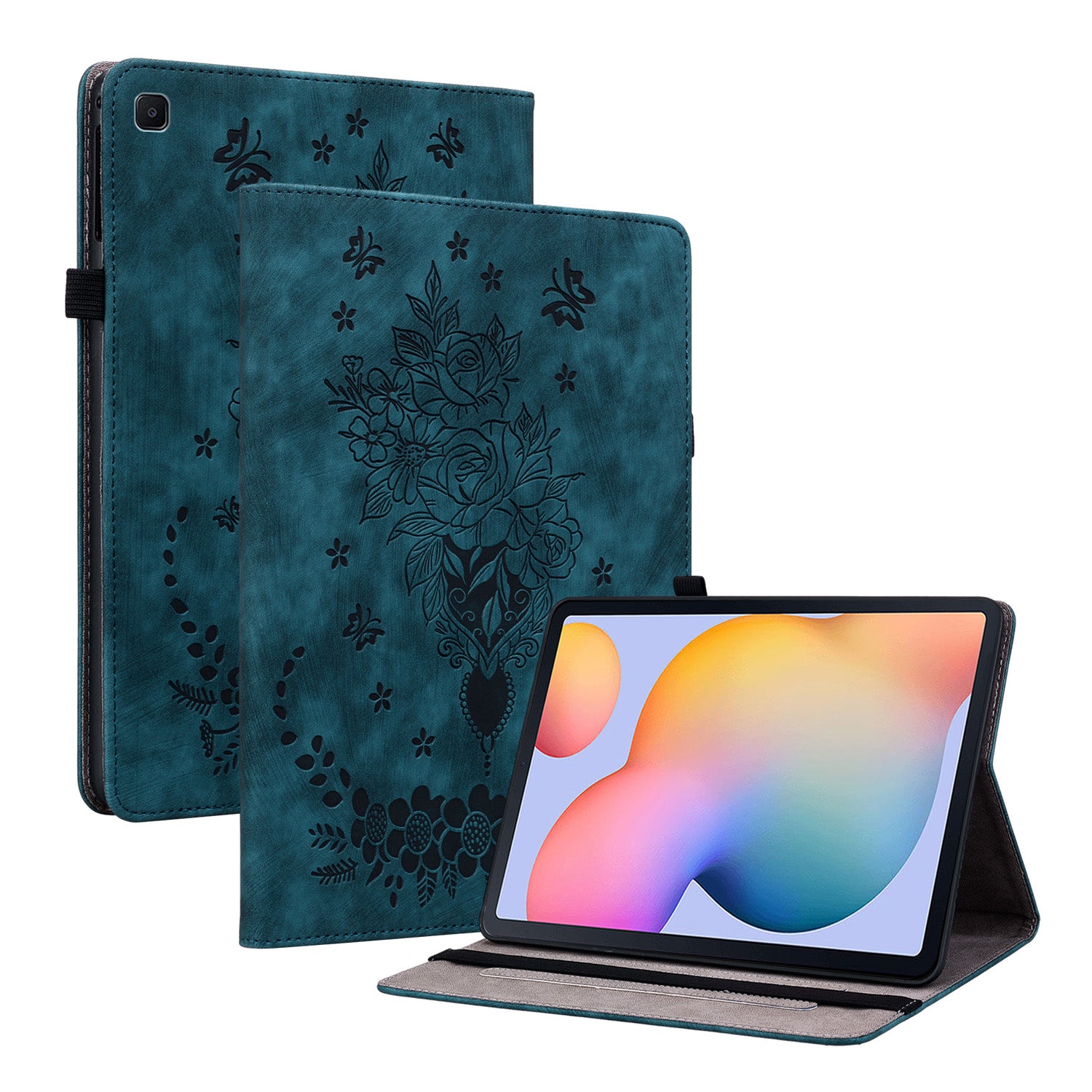 For Samsung Galaxy Tab S6 Lite / Tab S6 Lite (2022) Butterfly Rose Imprinted Leather Stand Case Card Holder Tablet Cover For Samsung Galaxy Tab S6 Lite / Tab S6 Lite (2022) Butterfly Rose Imprinted Leather Stand Case Card Holder Tablet Cover